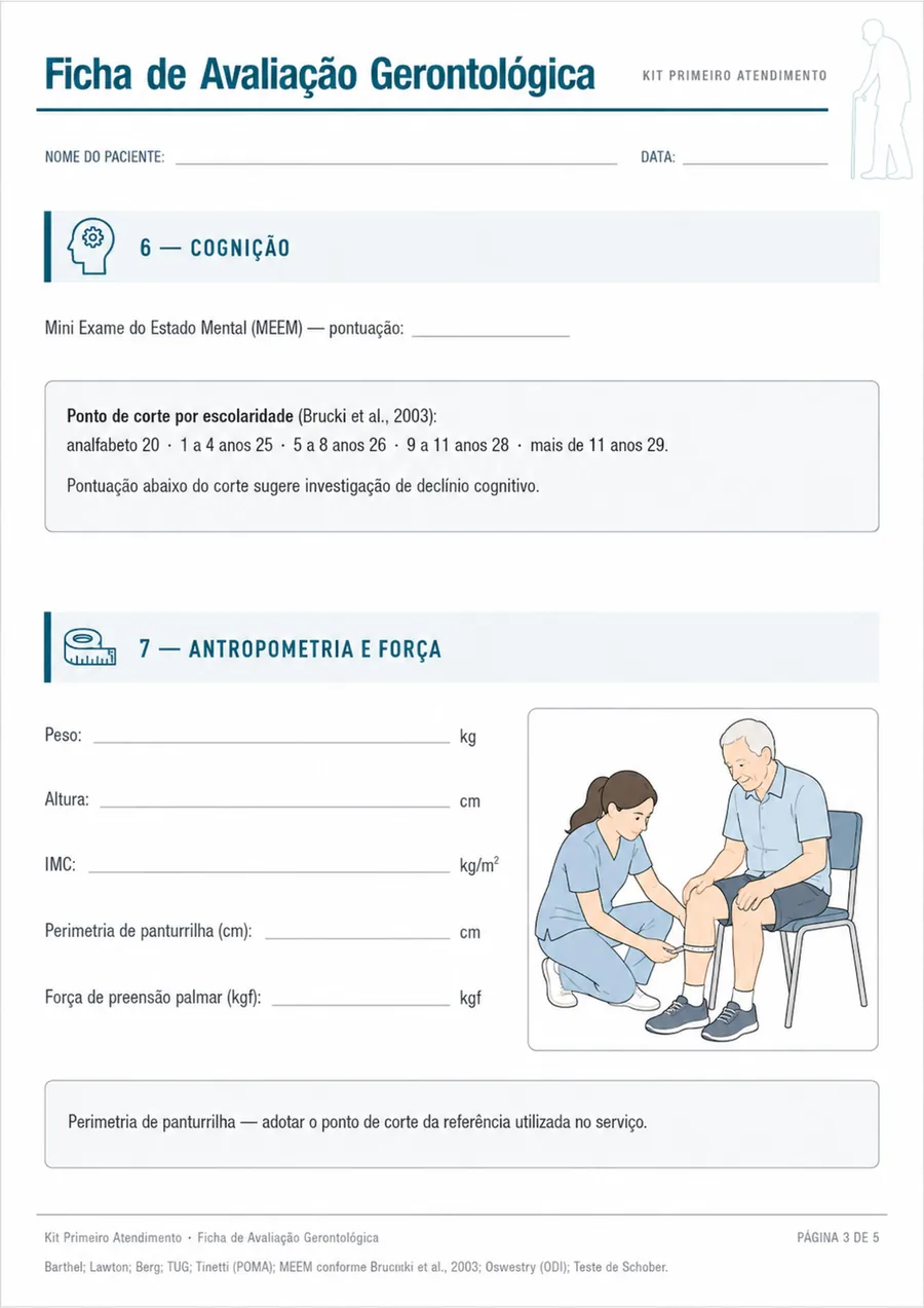 Ficha de Avaliação Gerontológica com Dor Lombar: manobras de exame ilustradas